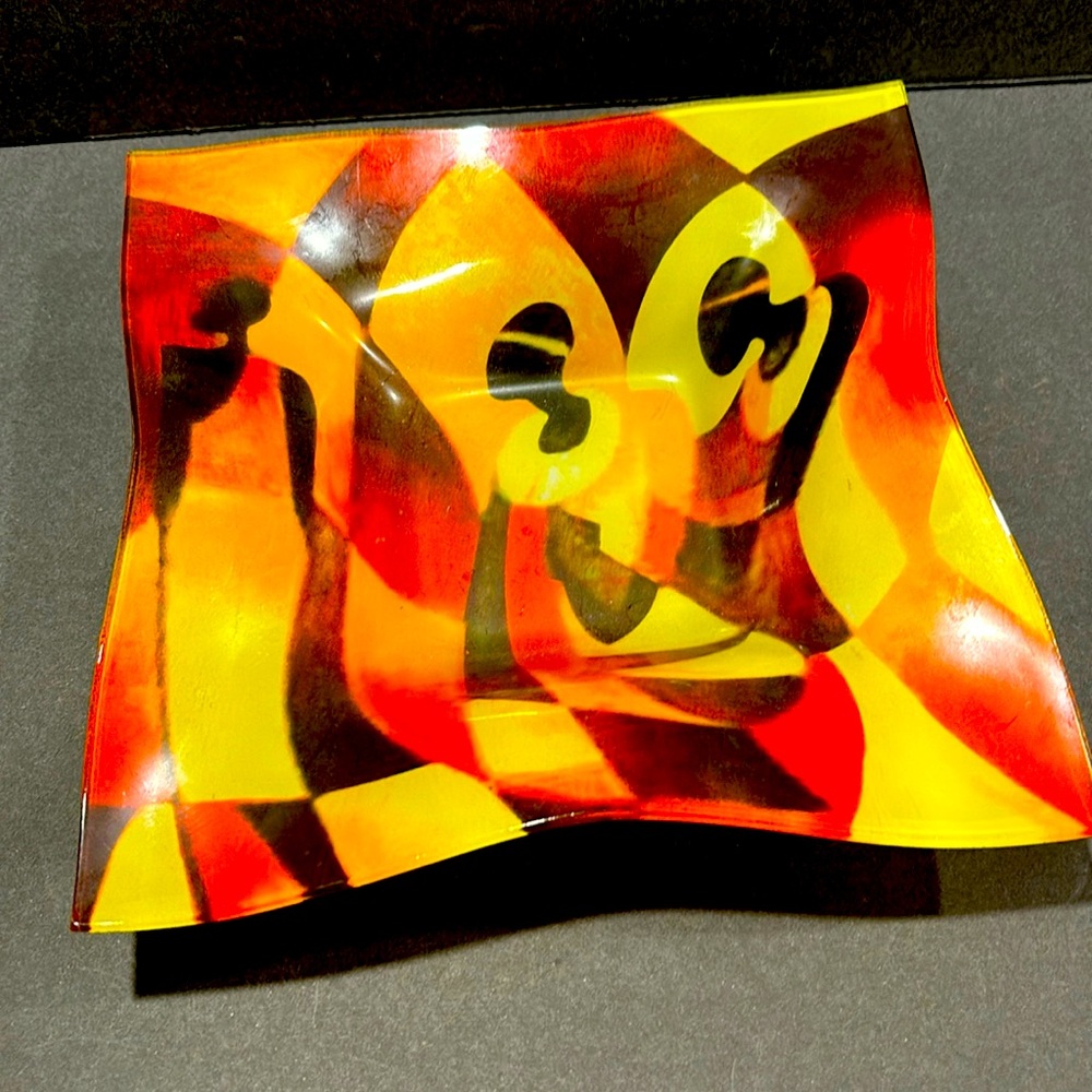 African Glass Bowl Reverse Image, Vtg